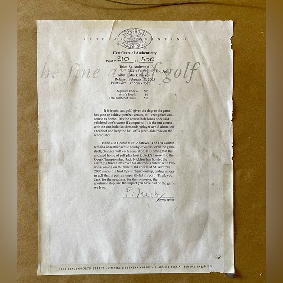 PATRICK DRICKEY SIGNED FRAMED PRINT GOLF JACK NICKLAUS ST. ANDREWS 2005 OPEN - Picture 11 of 15